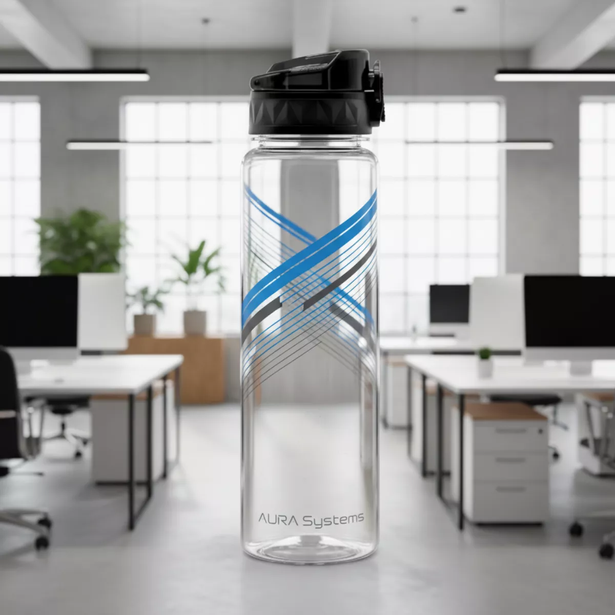 Professional bottle placed next to branded notebooks