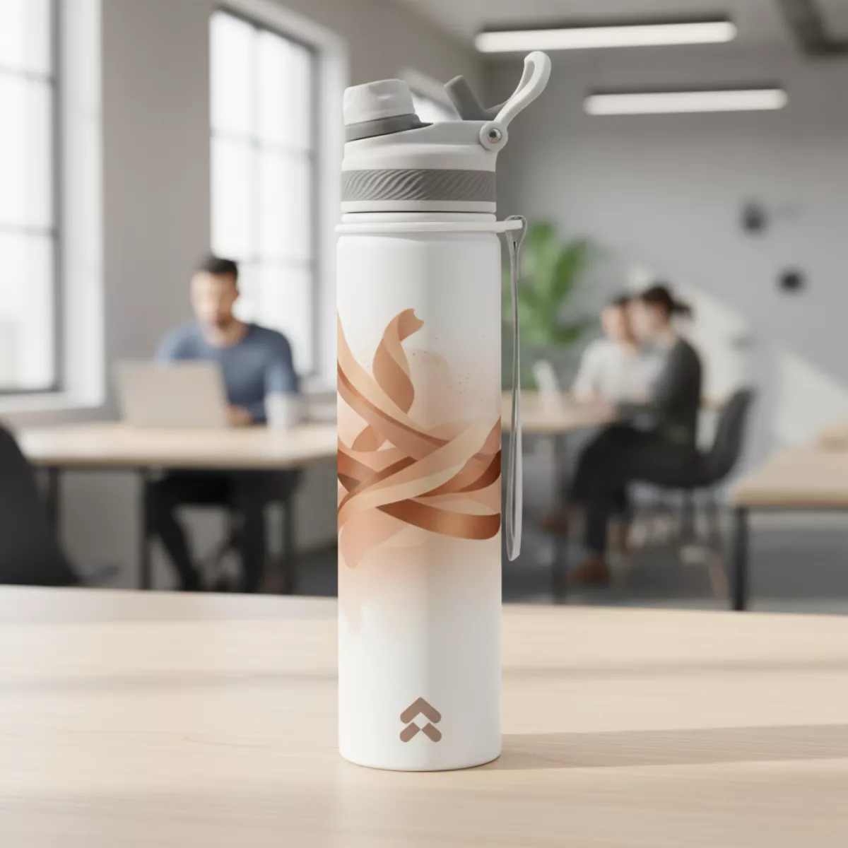 Custom printed hydration bottle at product launch event