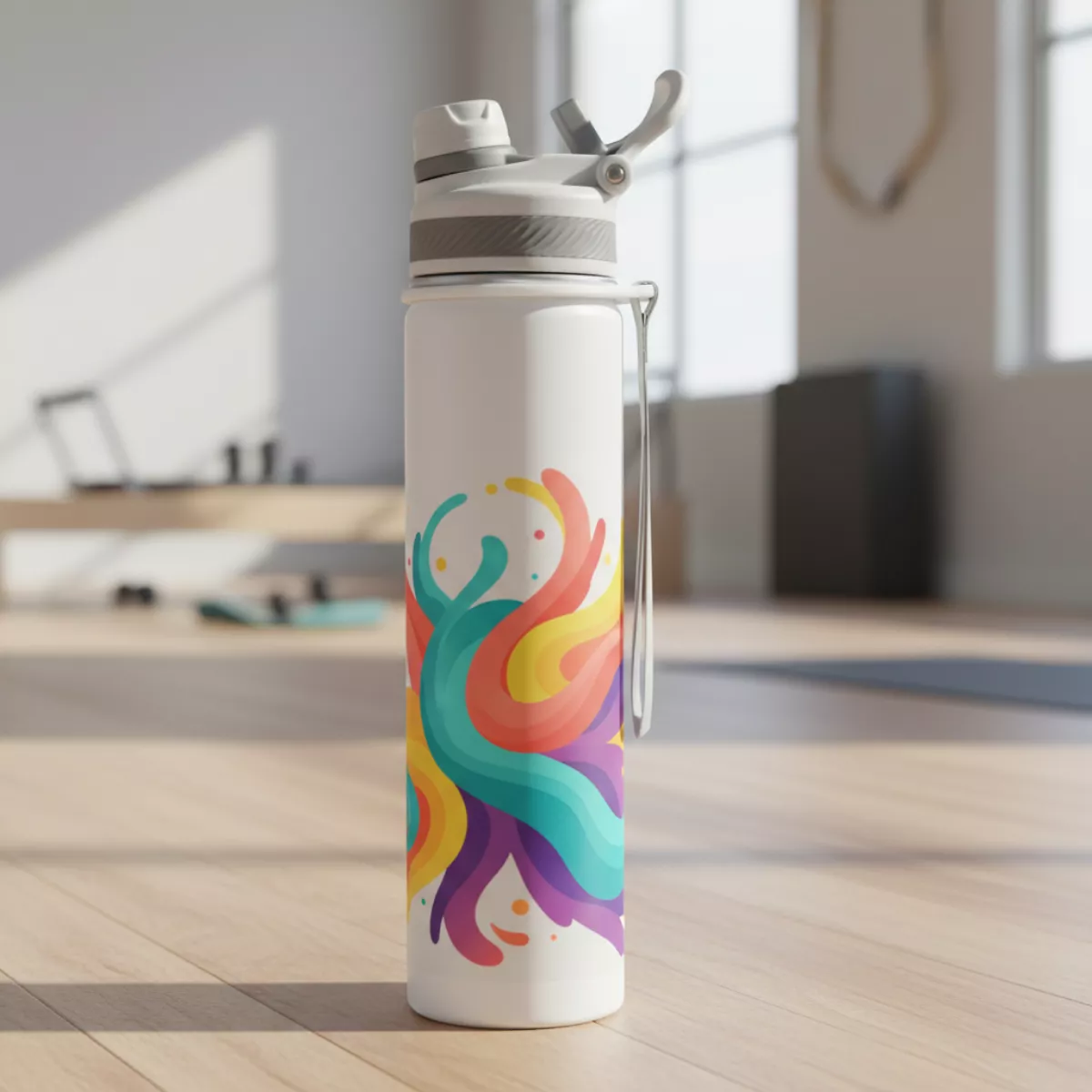 Sports training water bottle with high resolution digital print and tactile UV spot finish
